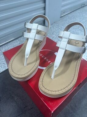 Journee Collection White T-Strap Platform Sandals